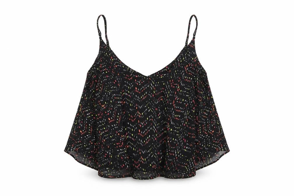 Cotton On Womens Black Geometric Polyester Camisole T-Shirt Size S Scoop Neck