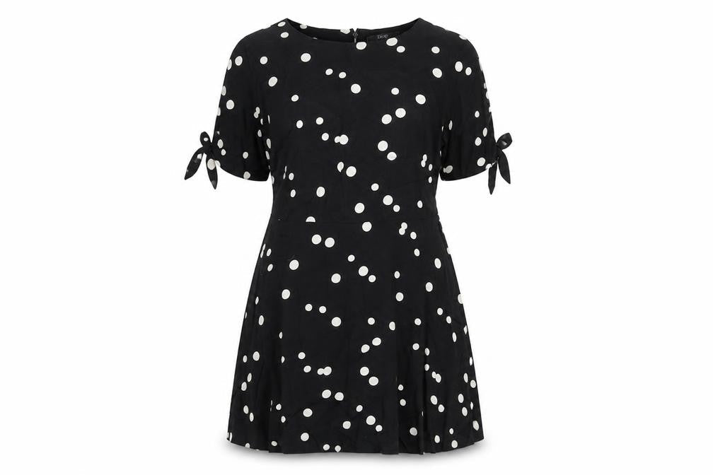NEXT Womens Black Polka Dot Viscose A-Line Size 12 Round Neck Zip