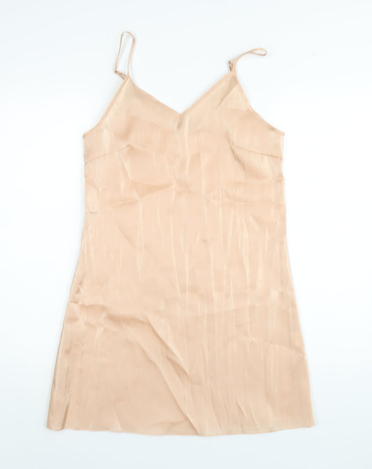 Glamorous Womens Beige Polyester Slip Dress Size 8 V-Neck Pullover
