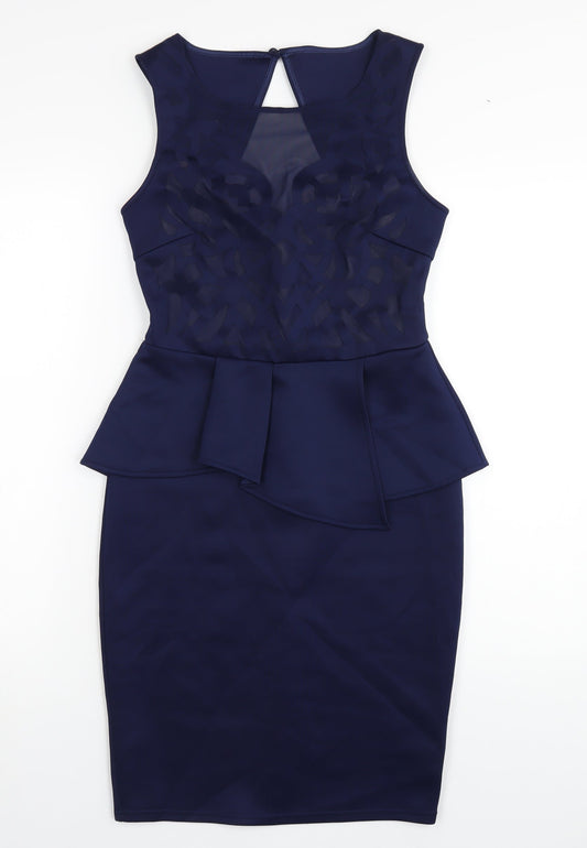Lipsy Womens Blue Polyester Bodycon Size 10 Round Neck Zip