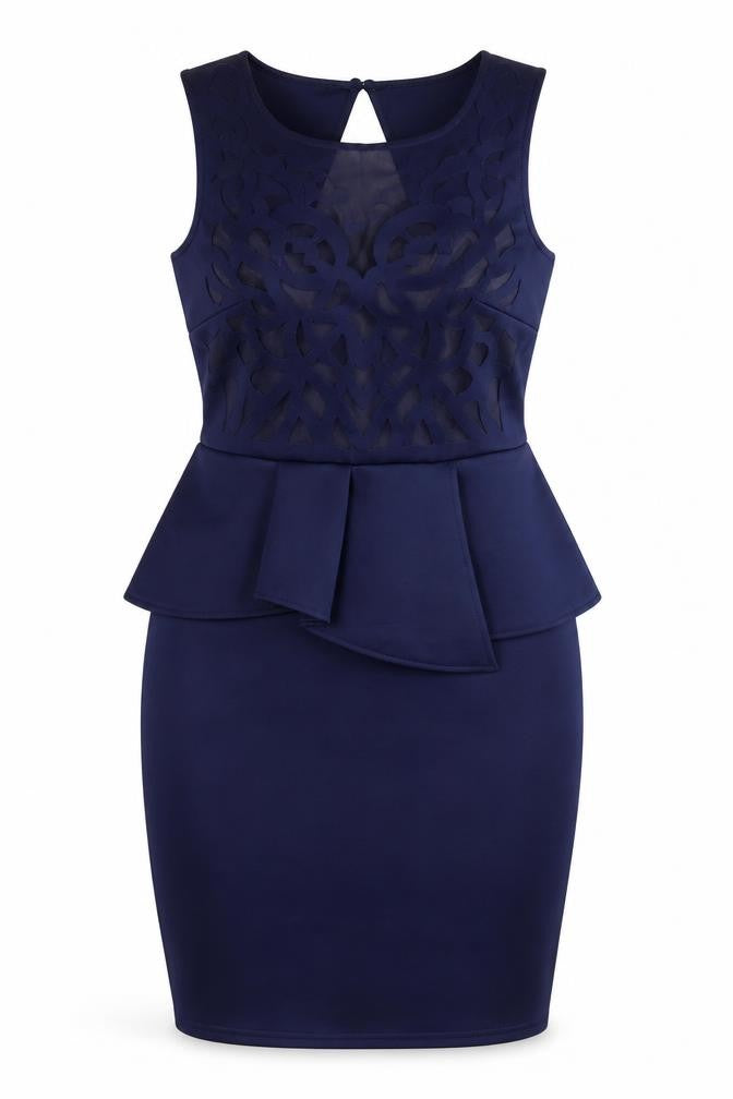 Lipsy Womens Blue Polyester Bodycon Size 10 Round Neck Zip