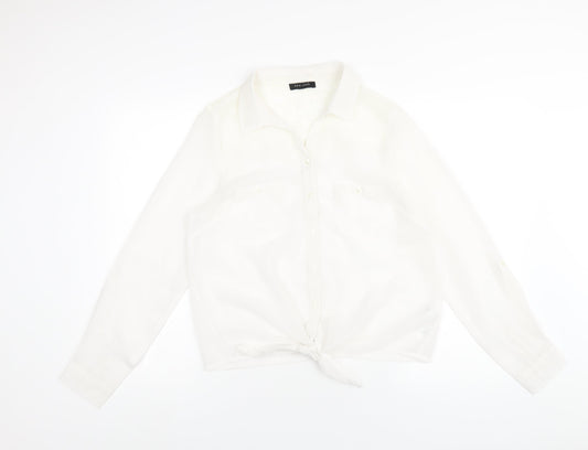 New Look Womens White Polyester Basic Button-Up Size 14 Collared