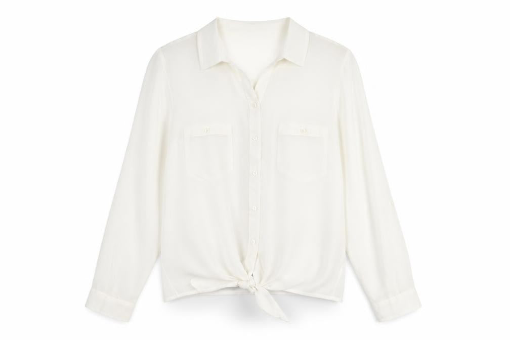 New Look Womens White Polyester Basic Button-Up Size 14 Collared