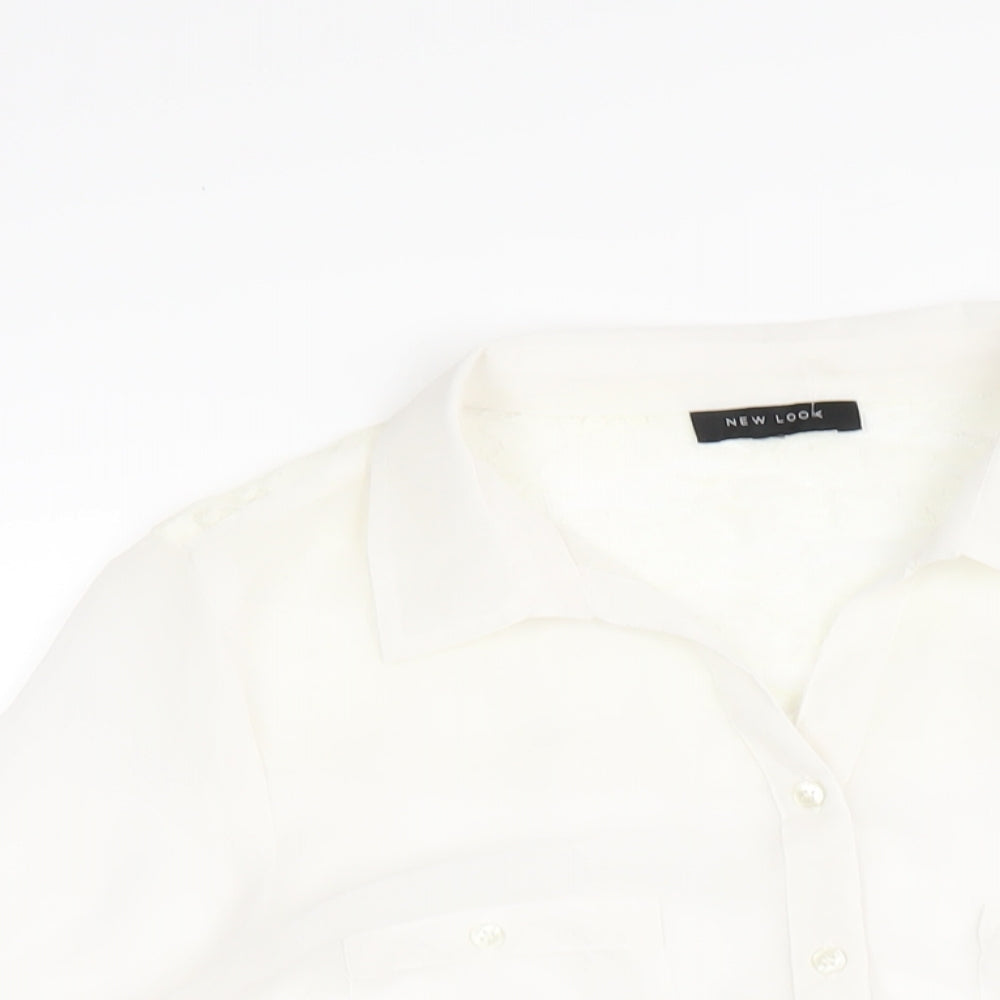 New Look Womens White Polyester Basic Button-Up Size 14 Collared