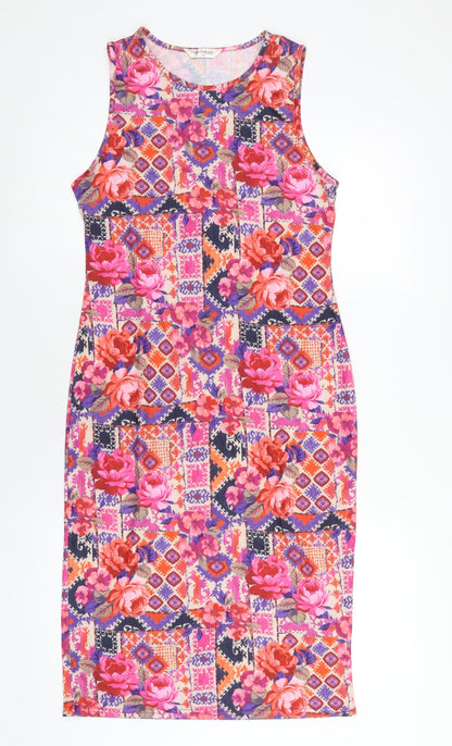 Additional front view of Miss Selfridge women’s multicoloured geometric polyester bodycon, size UK 12, round neck pullover