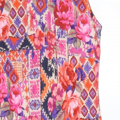 Close-up detail of Miss Selfridge women’s multicoloured geometric polyester bodycon, size UK 12, round neck pullover