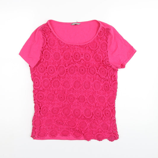 Marks and Spencer Womens Pink Polyester Basic T-Shirt Size 12 Round Neck