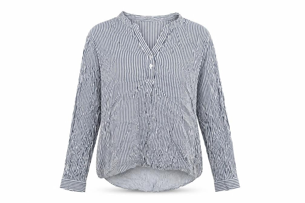 Marks & Spencer Womens Blue Striped Viscose Basic T-Shirt Size 10 V-Neck