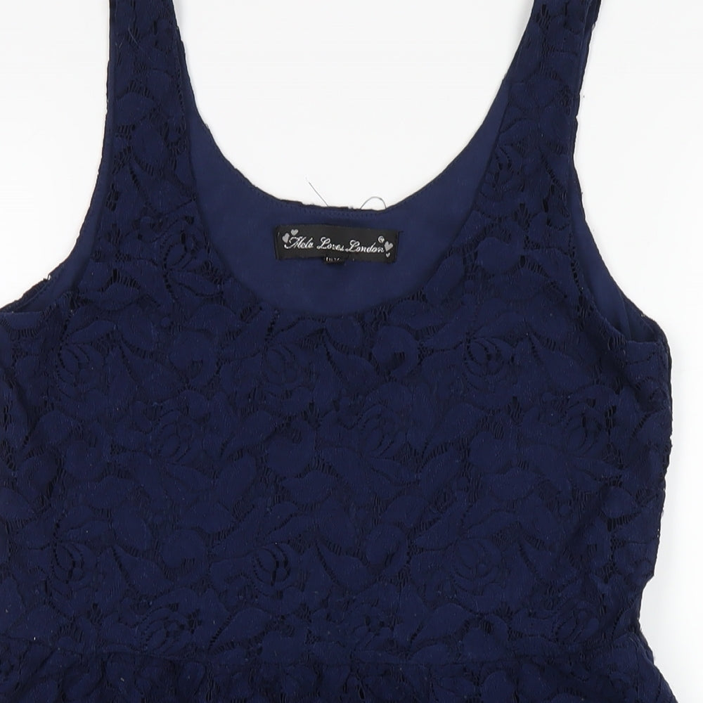 Mela Loves London Womens Blue Polyester A-Line Size 10 Scoop Neck Pullover
