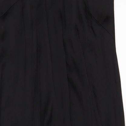 Close-up detail of ASOS women’s black polyester a-line, size UK 8, v-neck pullover