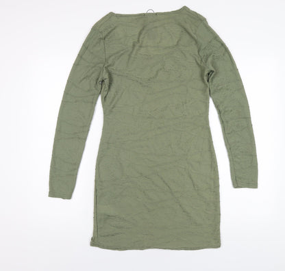 PRETTYLITTLETHING Womens Green Polyester Bodycon Size 12 Scoop Neck Pullover