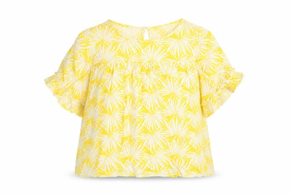 Marks & Spencer Womens Yellow Geometric Viscose Basic T-Shirt Size 10 Round Neck