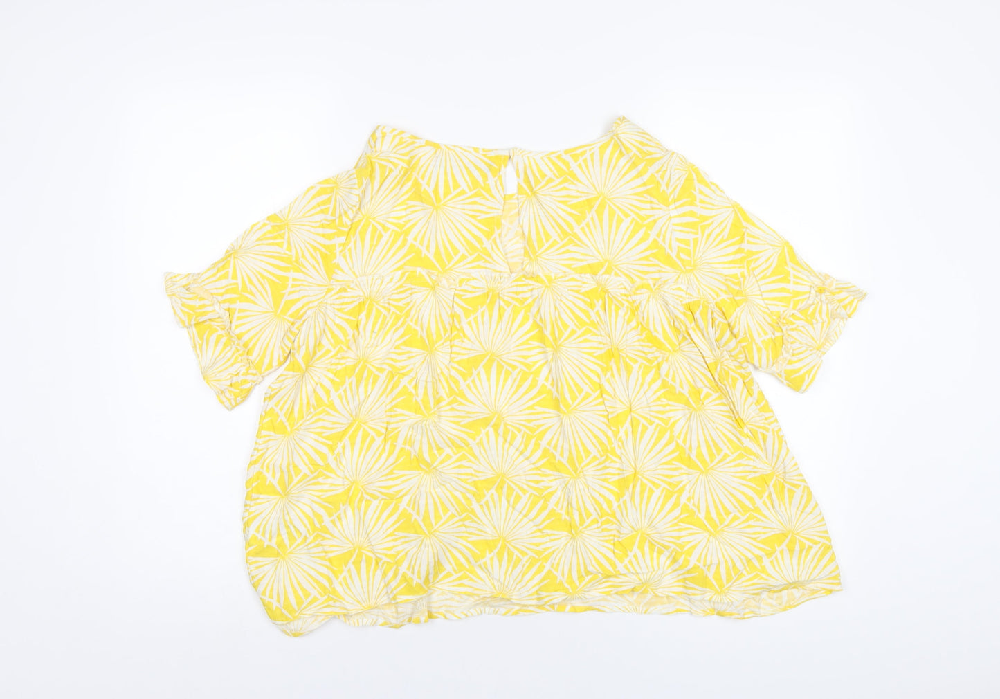 Marks and Spencer Womens Yellow Geometric Viscose Basic T-Shirt Size 10 Round Neck