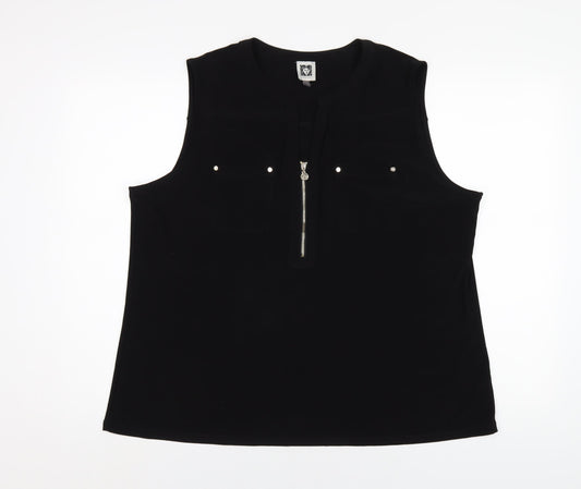 Anne Klein Womens Black Polyethylene Basic Tank Size XL V-Neck