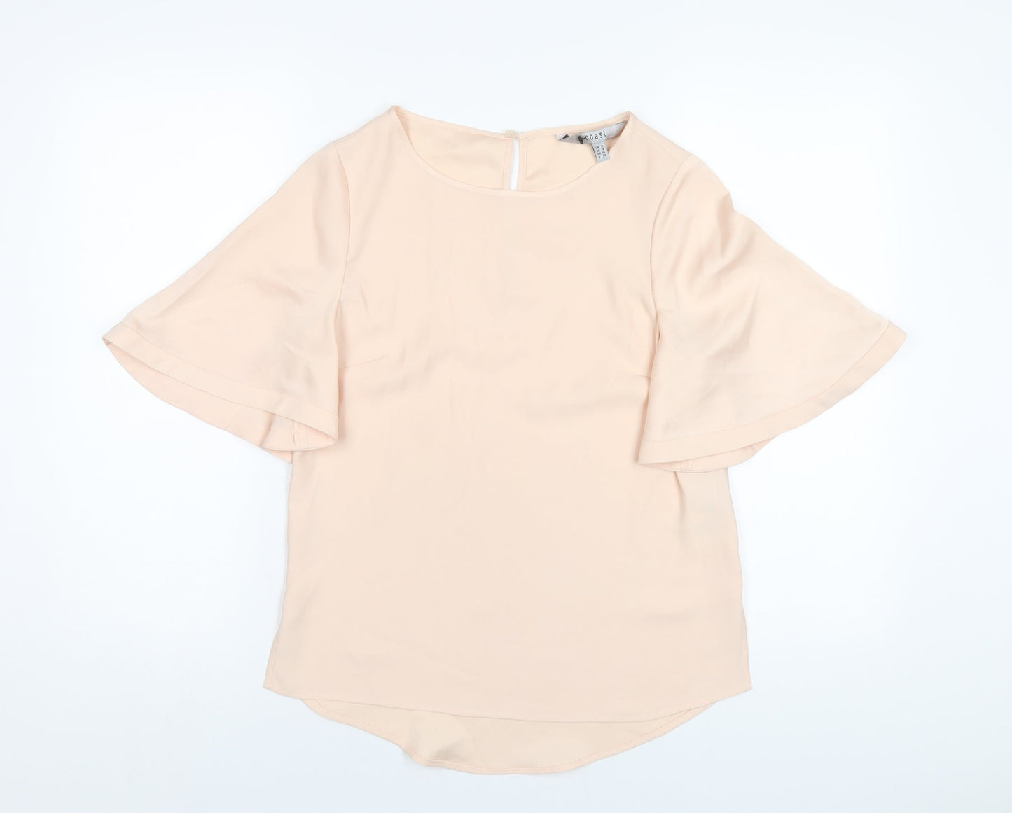 Coast Womens Beige Polyester Basic T-Shirt Size 8 Round Neck