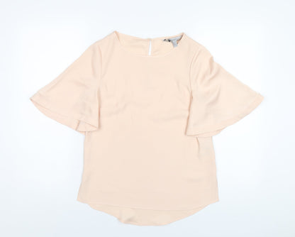 Coast Womens Beige Polyester Basic T-Shirt Size 8 Round Neck