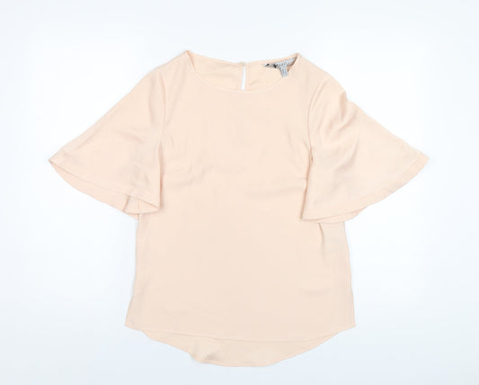 Coast Womens Beige Polyester Basic T-Shirt Size 8 Round Neck