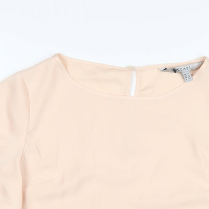 Coast Womens Beige Polyester Basic T-Shirt Size 8 Round Neck