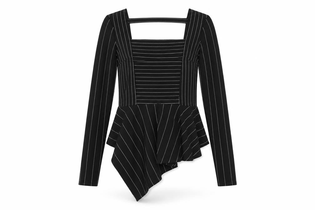 River Island Womens Black Striped Polyester Basic T-Shirt Size 8 Square Neck