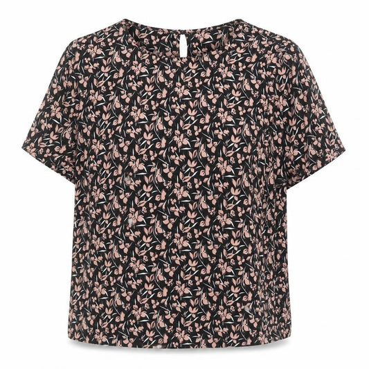 Front view of Miss Selfridge women’s multicoloured floral polyester tunic blouse, size UK 12, scoop neck