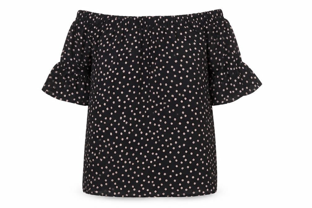 Sosandar Womens Multicoloured Polka Dot Polyester Blend Tunic Blouse Size 10 Off the Shoulder