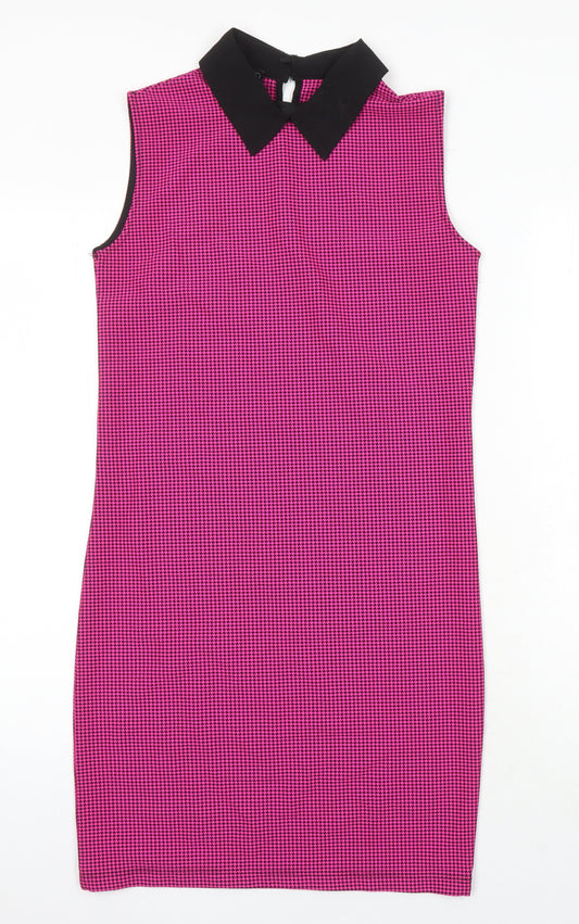 Saygi Womens Multicoloured Houndstooth Polyester Blend Shift Size L Collared