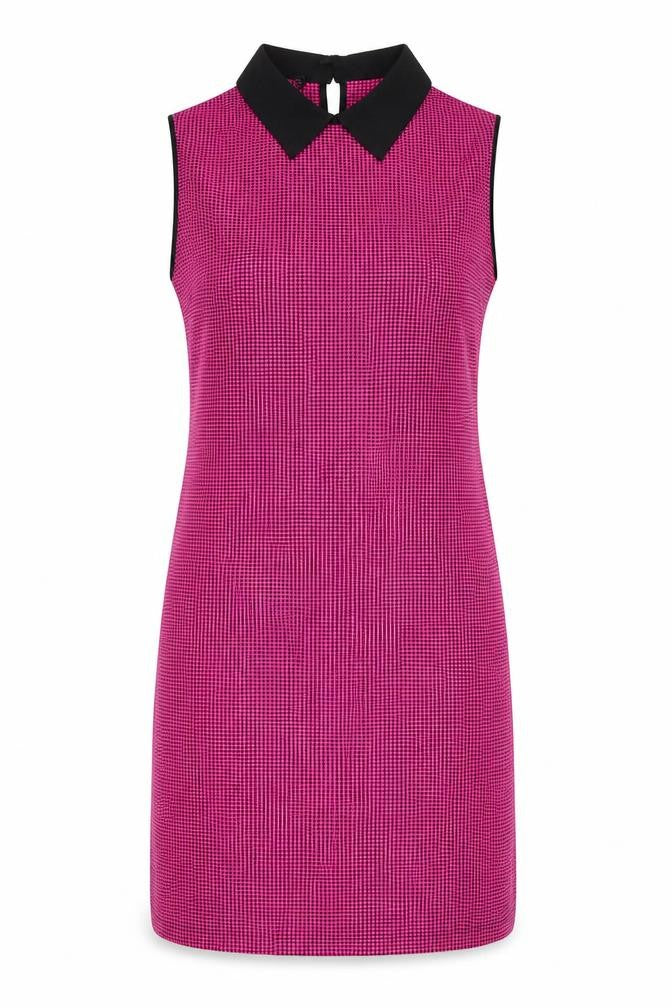 Saygi Womens Multicoloured Houndstooth Polyester Blend Shift Size L Collared