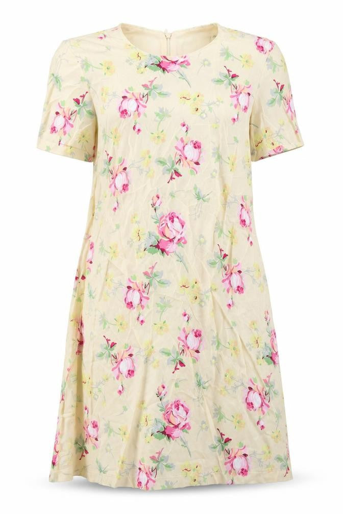 Zara Womens Multicoloured Floral Polyester A-Line Size S Round Neck