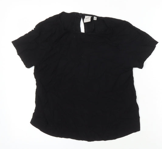ICHI Womens Black Polyester Blend Tunic Blouse Size 8 Round Neck