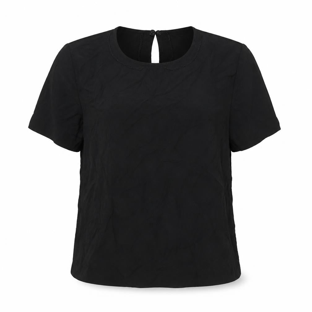 ICHI Womens Black Polyester Blend Tunic Blouse Size 8 Round Neck
