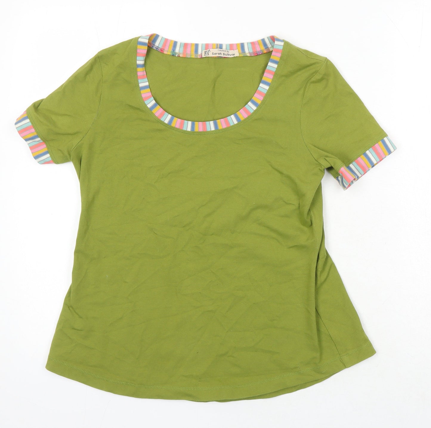 Sarah Guthrie Womens Green Polyester Blend Basic T-Shirt Size S Scoop Neck