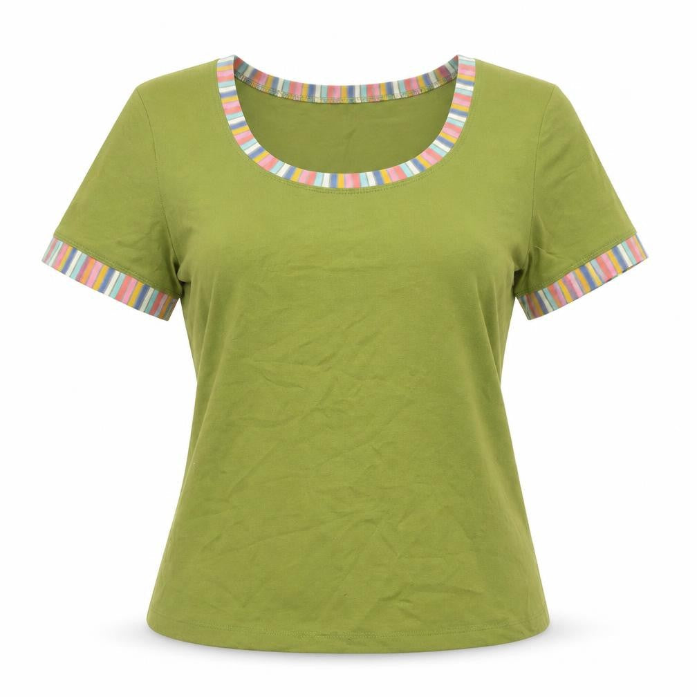 Sarah Guthrie Womens Green Polyester Blend Basic T-Shirt Size S Scoop Neck