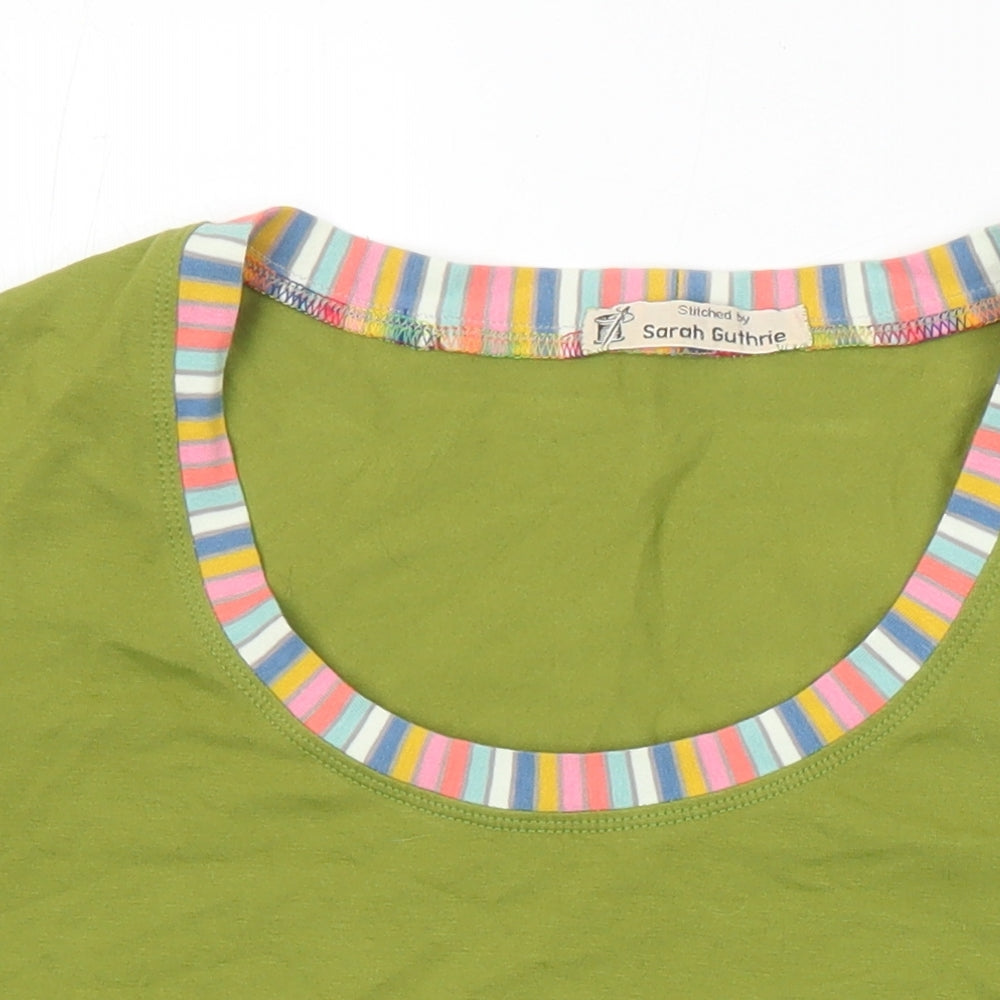 Sarah Guthrie Womens Green Polyester Blend Basic T-Shirt Size S Scoop Neck