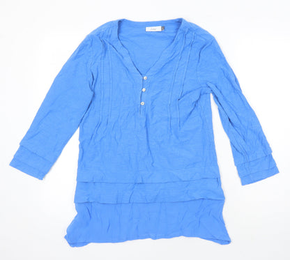 Adini Womens Blue 100% Cotton Tunic Blouse Size S V-Neck