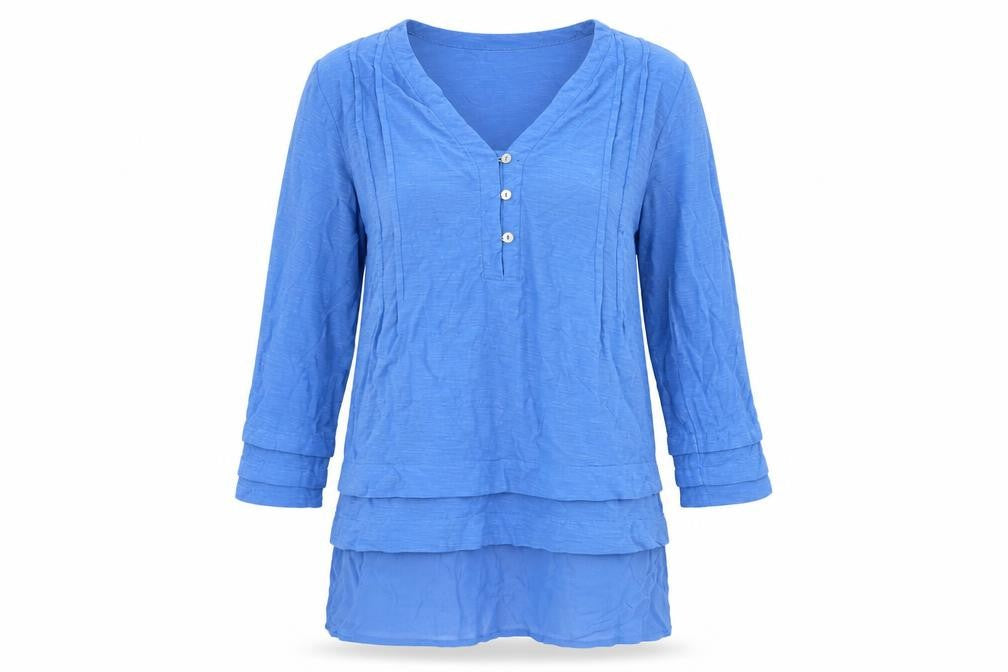 Adini Womens Blue 100% Cotton Tunic Blouse Size S V-Neck