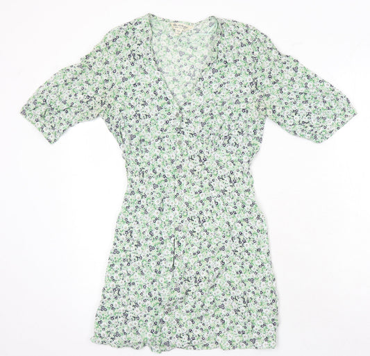 Miss Selfridge Womens Multicoloured Floral Viscose A-Line Size 6 V-Neck