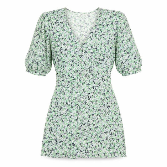Front view of Miss Selfridge women’s multicoloured floral viscose a-line, size UK 6, v-neck