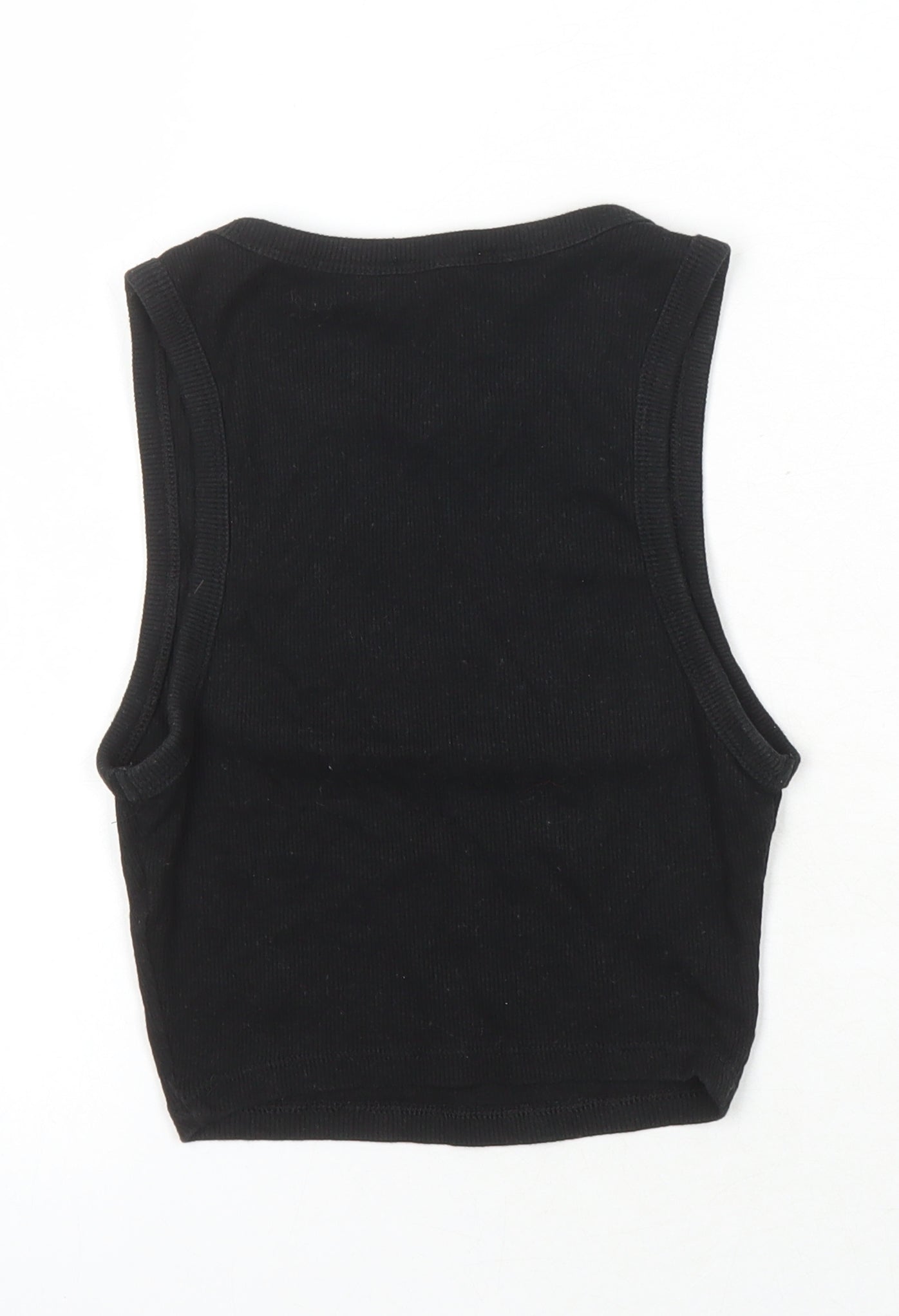 Zara Womens Black Cotton Basic T-Shirt Size 6 Scoop Neck