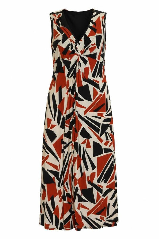 Wallius Womens Multicoloured Geometric Viscose Maxi Size 18 V-Neck Pullover