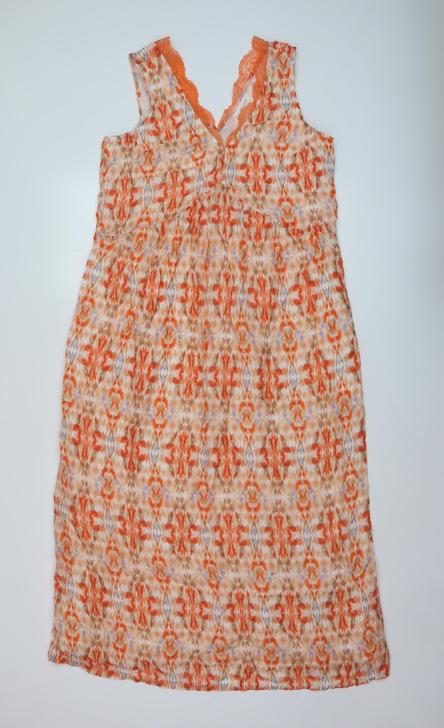 Marks and Spencer Womens Orange Geometric Modal A-Line Size 10 V-Neck Pullover