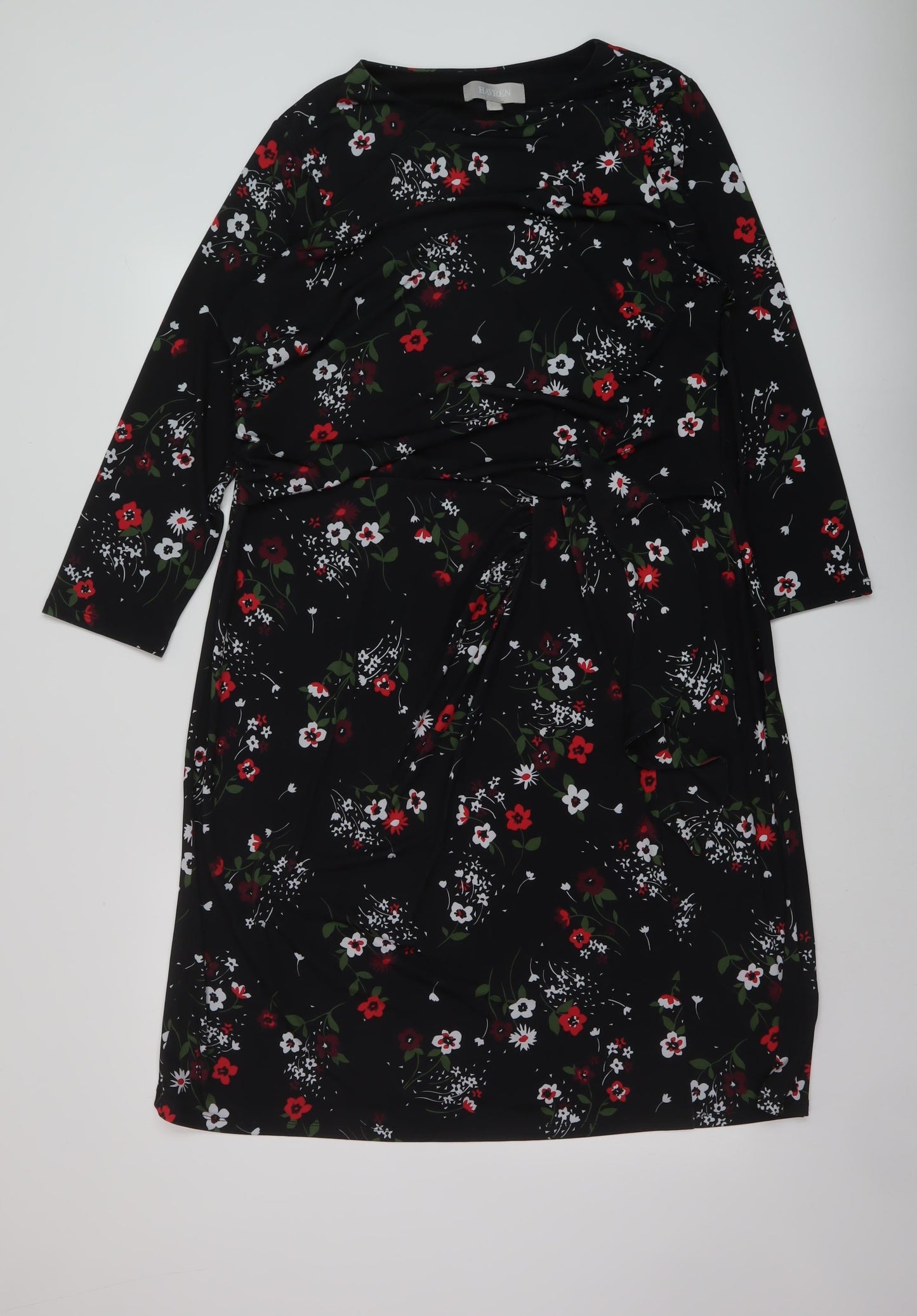 Havren Womens Beige Floral Polyester Sheath Size 18 Round Neck Pullover