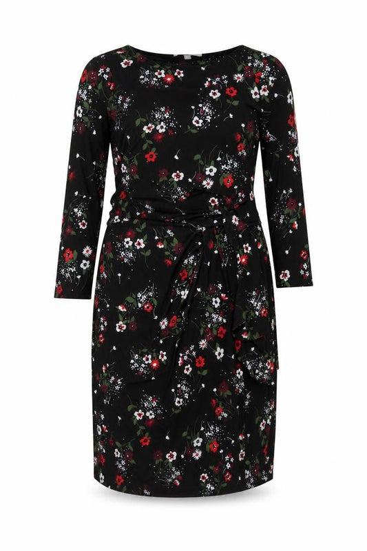 Havren Womens Beige Floral Polyester Sheath Size 18 Round Neck Pullover