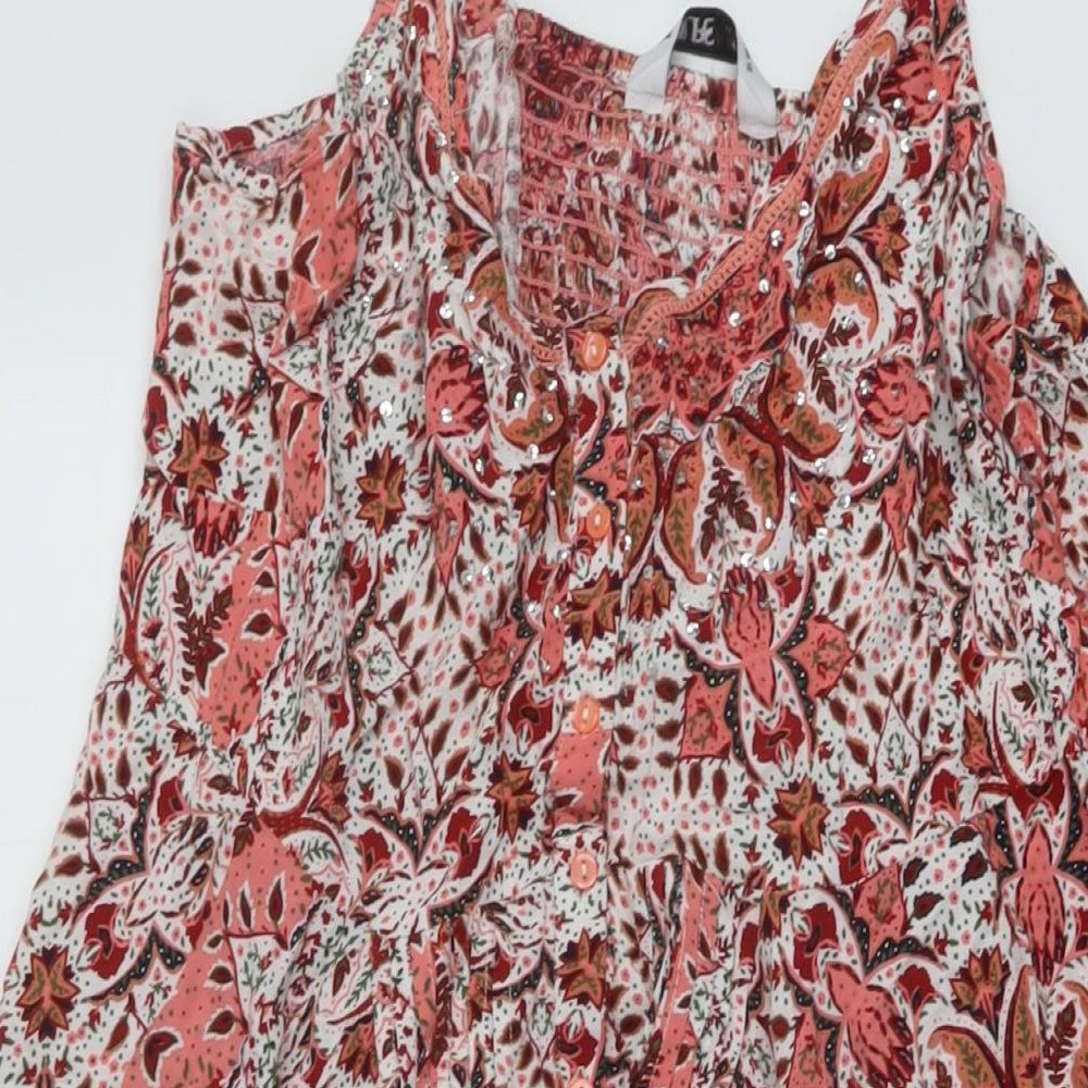Yours Womens Multicoloured Geometric Viscose A-Line Size 16 V-Neck Button