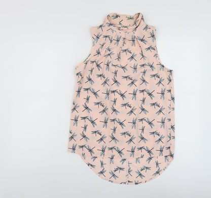 Next Womens Pink Geometric Polyester Basic Tank Size 8 Mock Neck