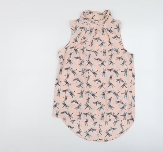 Nexty Womens Pink Geometric Polyester Basic Tank Size 8 Mock Neck