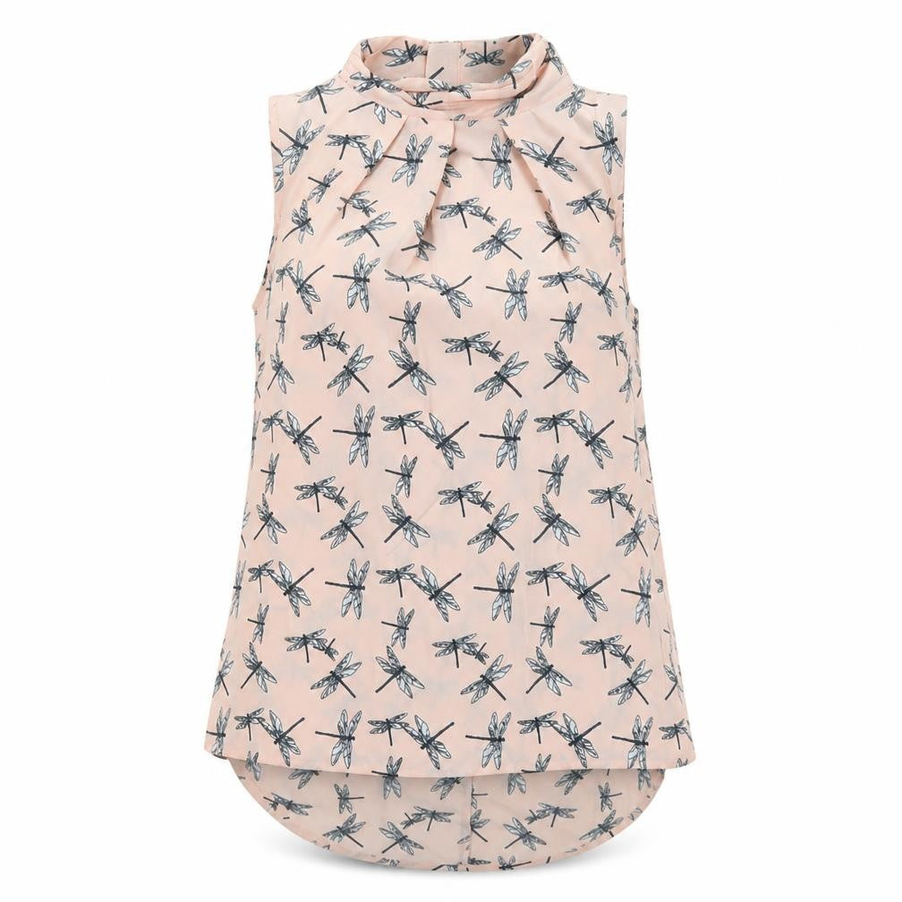 Nexty Womens Pink Geometric Polyester Basic Tank Size 8 Mock Neck