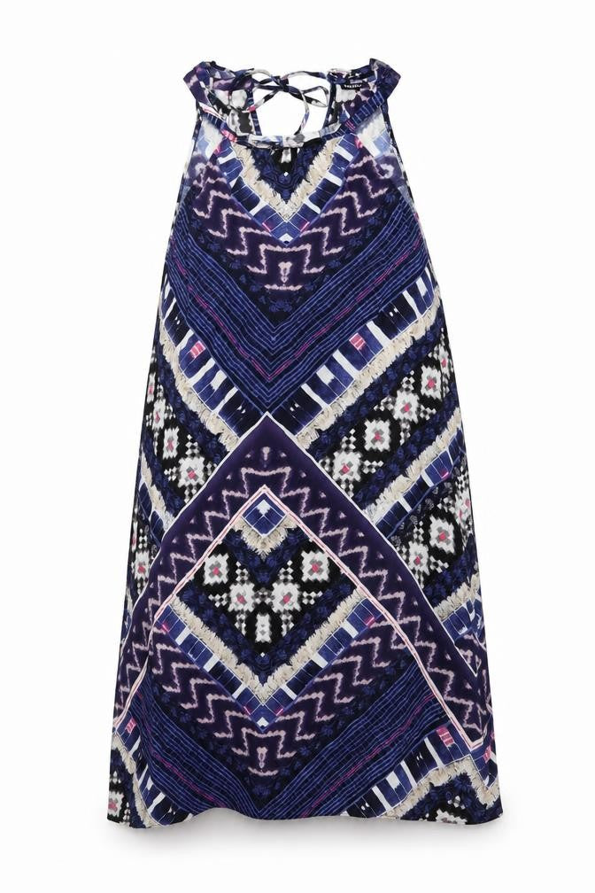 Warehouse Womens Blue Geometric Polyester Tunic Tank Size 16 Round Neck