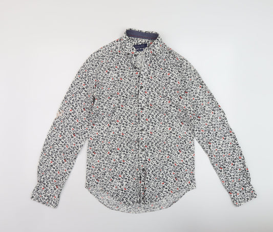 Zara Mens Multicoloured Floral Polyester Button-Up Size S Collared Button
