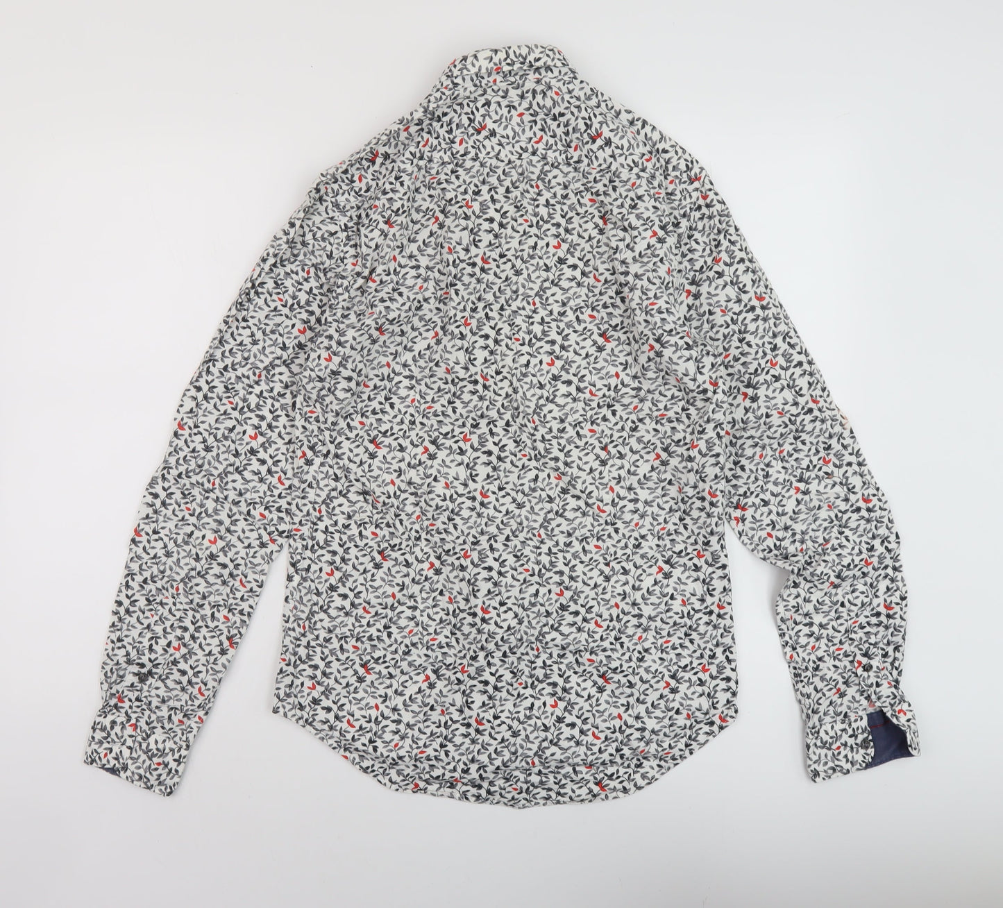Zara Mens Multicoloured Floral Polyester Button-Up Size S Collared Button