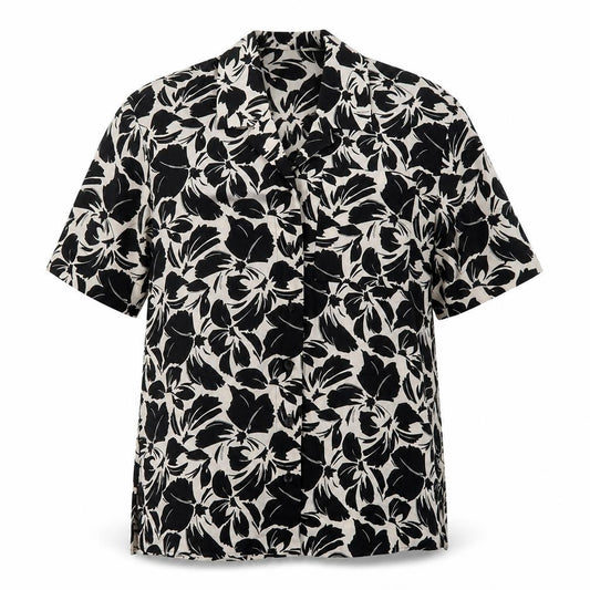Marks and Spencer Womens Black Geometric Cotton Basic Button-Up Size 6 Collared